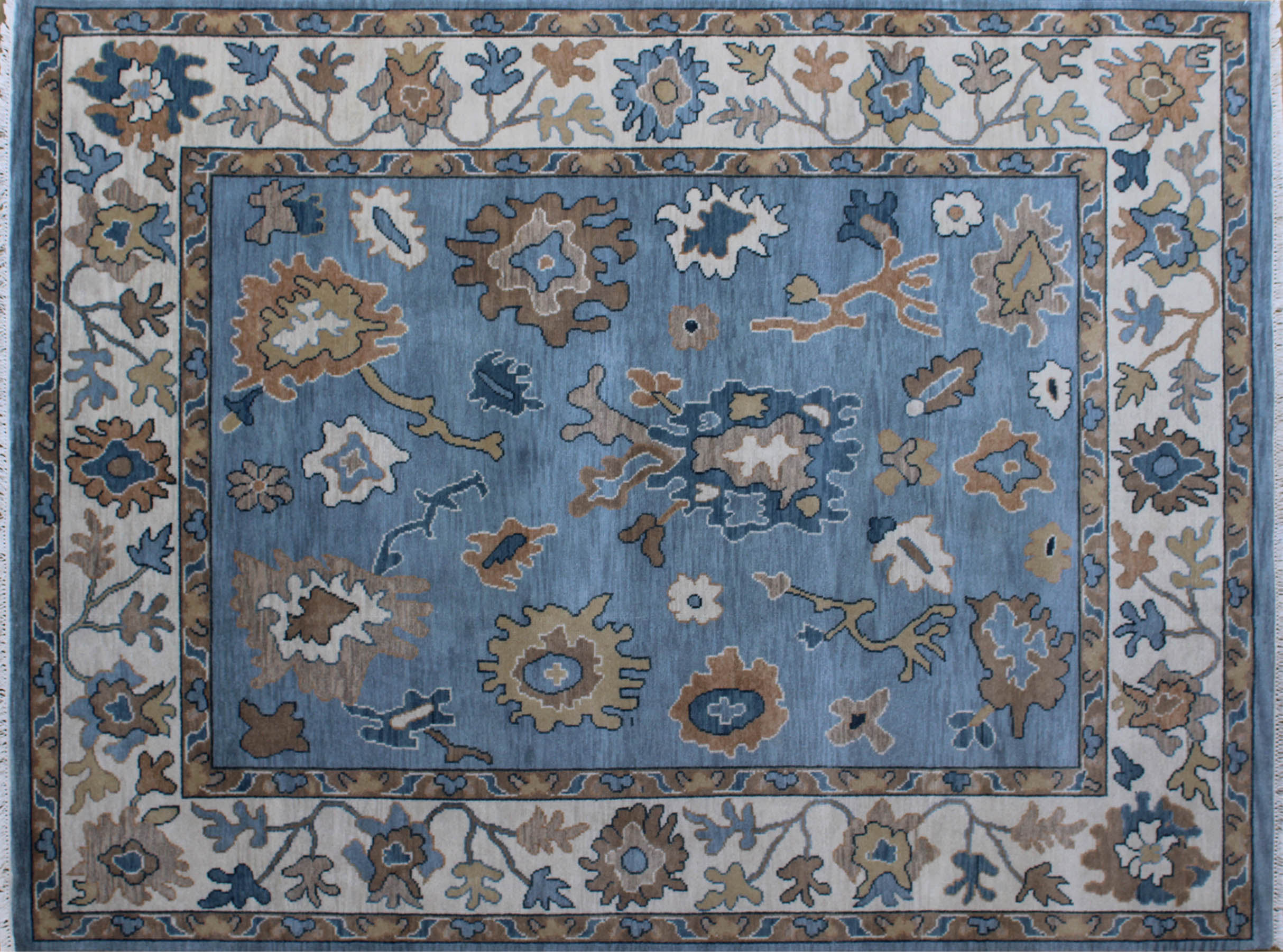 Oushak Blue and Ivory Transitional Rug 8ft x 10ft - Handknotted Carpet Manufacturer Mirzapur